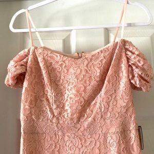 New with tags Classic Blush Gold Shimmer off the shoulder laced dress